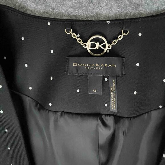 Women's Donna Karan Collarless Single-Breasted Blazer Black Micro Dot Size 12 - Picture 4 of 7